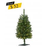 #5 Slim Green Pine Pre-Lit Christmas Tree, 3 ft.