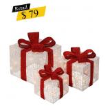 #16 Pre-Lit White Christmas Gift Boxes, Set of 3