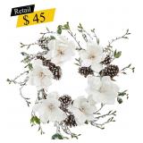 #14 Nearly Natural - Snowed Magnolia Wreath, 24"