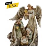 #7 Napco - Wooden Guardian Angel Nativity Dcor