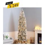 #40 Pre-Lit Flocked Pencil Tree, 6 ft.