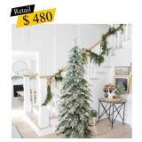 #80 Pre-Lit Flocked Pencil Spruce Tree, 7.5 ft.