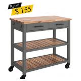 #28 Cart with Acacia Wood Top 2 Drawers, 2 Shelves