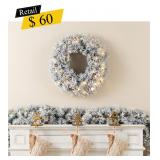 #20 Glitzhome - Pre-Lit Snow-Flocked Wreath, 24"