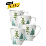 #9  Lenox Balsam Lane Porcelain Mugs, Set of 4