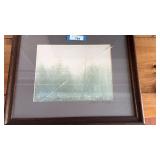 SIGNED Muted trees in glass frame 22x19