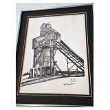 Framed Signed Industrial Structure Drawing