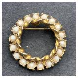Gerry's Gold Tone White Faceted Milk Glass Brooch