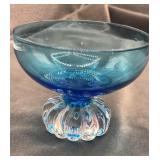Vintage Blue Glass Dish with Clear Twisted Stem