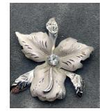 Theda Sterling Silver Rhinestone Brooch   8.9g