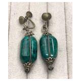 Vintage Malachite Screw Back Earrings