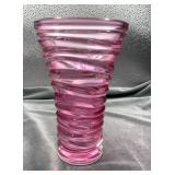 Pink Art Glass Swirl Vase 8'