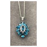 Blue Stone SS Pendant & Chain. 16'. 5.5g