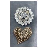 Weiss SignedRrinestone  & Heart Brooch