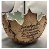 Leaf Rim Pottery Bowl w/Romans 8:28 Verse