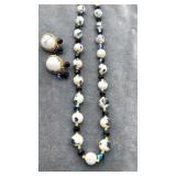 Trifari Beaded Necklace w/ clip on earring set.
