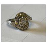 14K White Gold Diamond Swirl Ring Vintage