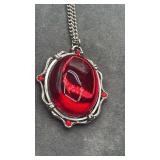 Pewter JPI red stone 20' necklace