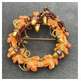 Vintage fall wreath brooch