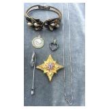 Pins, Cuff Bracelet, Charms & SS Chain 18'  2.5g