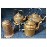 Vintage Copper Teapots w/ Lids Set of 4