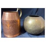 Hammered Metal Vessels Copper & Brass Decor Pair