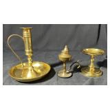 Brass Candle Holders & Wick Lamp Trio