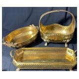 Large Brass Tray Bowl & Basket Lot