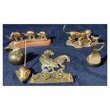 Brass Animal Figurines & Wall Hook Lot