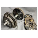York Dumbbell Set w Plates & Locking Bar (40 lbs)