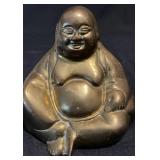 Bronze Tone Laughing Buddha Figurine 5in