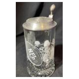 NFL Football Glass Stein Mug w/ Pewter Lid