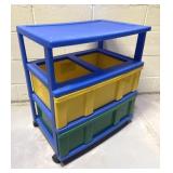 Rolling Plastic Storage Bin w/ 2 of 3 Drawers