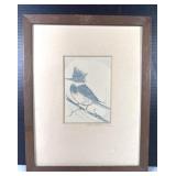 Signed Gwen Frostic Bird Block Print In Frame