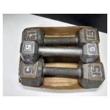 Two 15 lb Hex Dumbbells + One 5 lb Weight