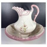 Antique Pink Victorian Wash Pitcher & Bowl