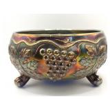 Fenton Carnival Glass Grape & Cable Footed Bowl
