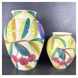 Hand Painted Floral Ceramic Vases Pair