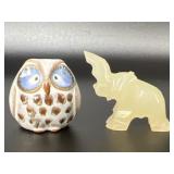 Emson Mini Stoneware Owl & Elephant Carved Stone