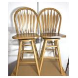 Oak Wood Swivel Barstool Pair