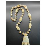 Hand Carved Banded Agate Onyx Pendant Necklace