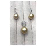 Pearl drop earrings & rhinestone/pearl charm set