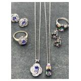 925 silver necklace, ring & earring sets.  Purple