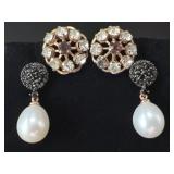Curtman Co Rhinestone Stud & Bronze Pearl Drop