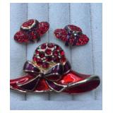 Womenï¿½s Red Hat Society Pierced Earrings & Pin