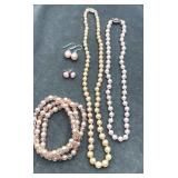 Pearl necklace, bracelet & earring set. Includes