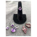 925 silver sets. Amythist charm, earrings & ring