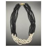 Black Onyx & Rice Pearl Multi Strand Necklace