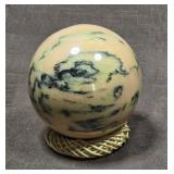 Decorative Cream Stone Sphere with Black Veining
