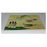 Signed Asian River Scene Artwork